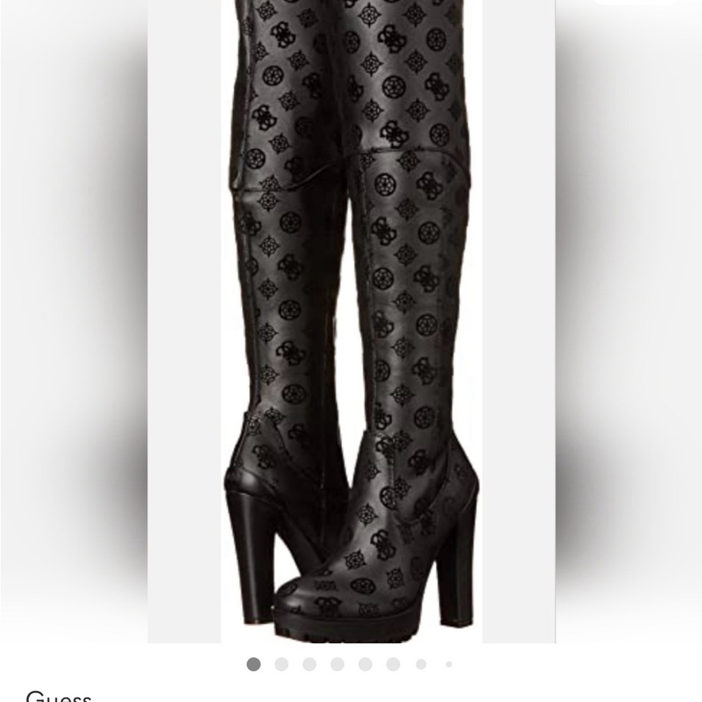 Guess Black Patterned Over the Knee Boots